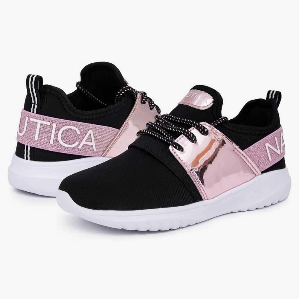 Nautica Kids Girls Metallic Fashion Sneaker Bungee Lace Athletic Running Shoe